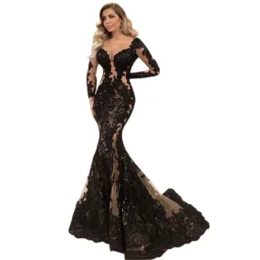 Lace Long Sleeve Evening Dress