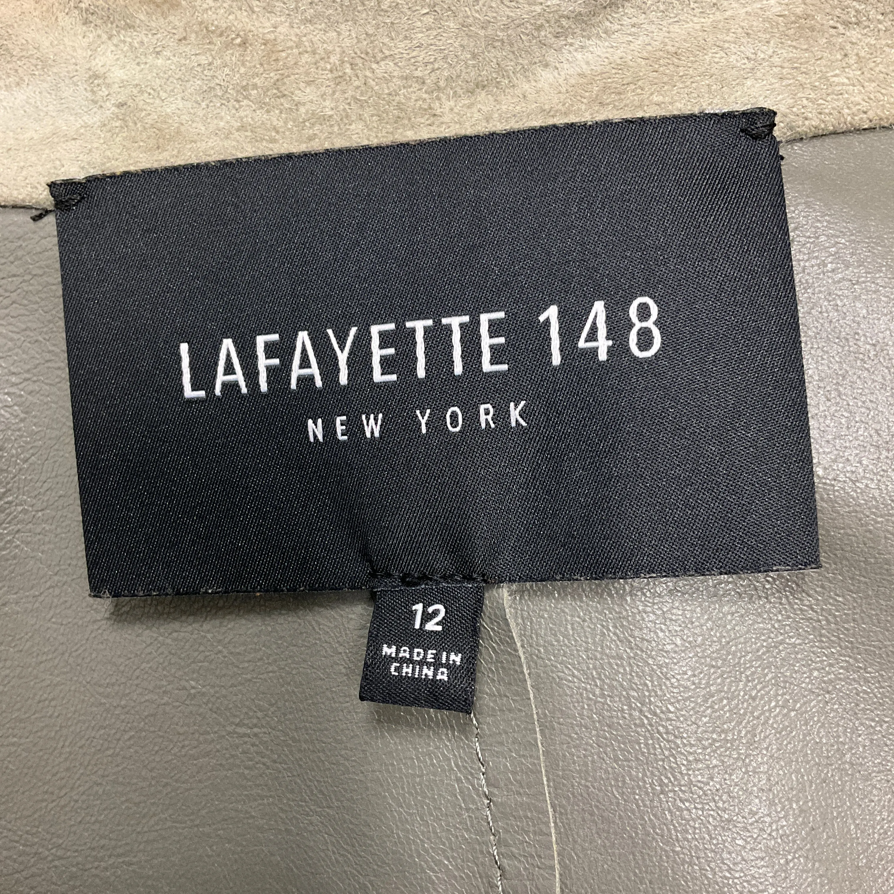 Lafayette 148 New York Olive Green Leather Trimmed Suede Jacket