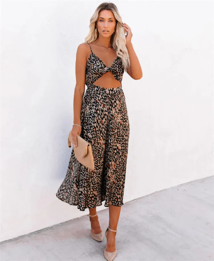 Leopard Print Sexy Strapless Backless Hollow Slim Dress Wholesale Dresses