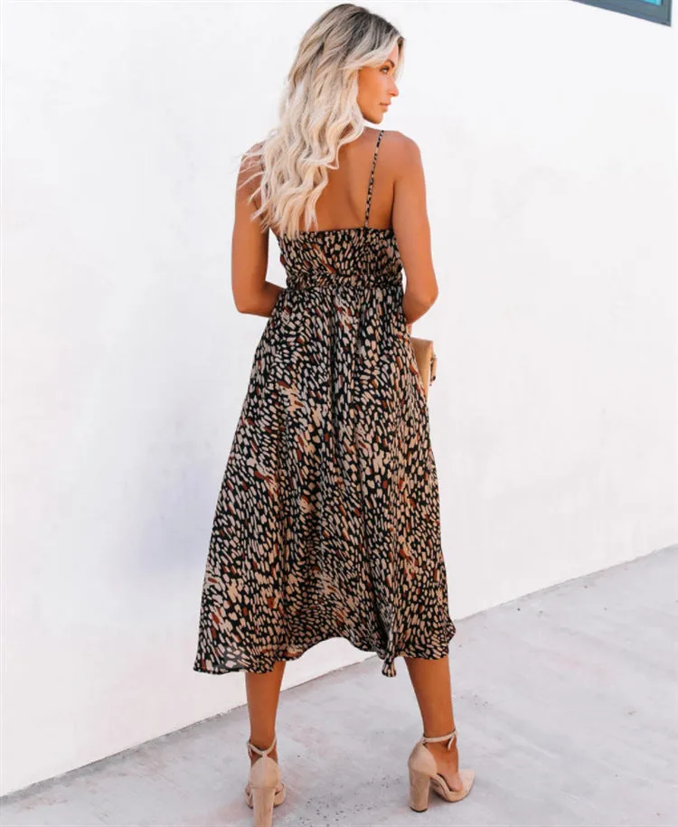 Leopard Print Sexy Strapless Backless Hollow Slim Dress Wholesale Dresses