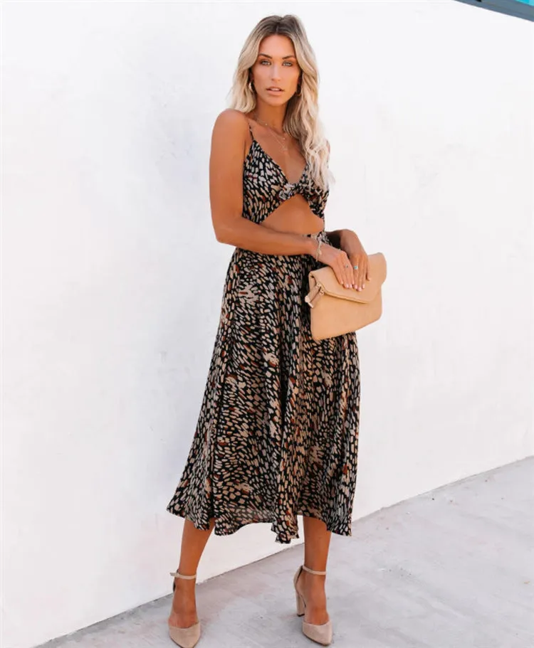 Leopard Print Sexy Strapless Backless Hollow Slim Dress Wholesale Dresses