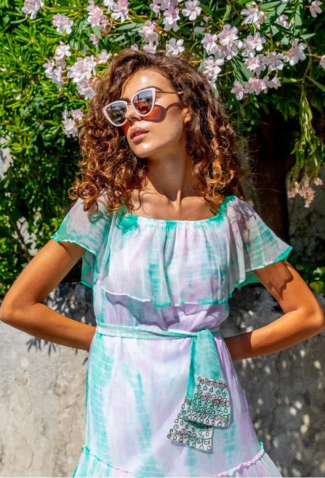 Lilac Aqua Silk Maxi Dress