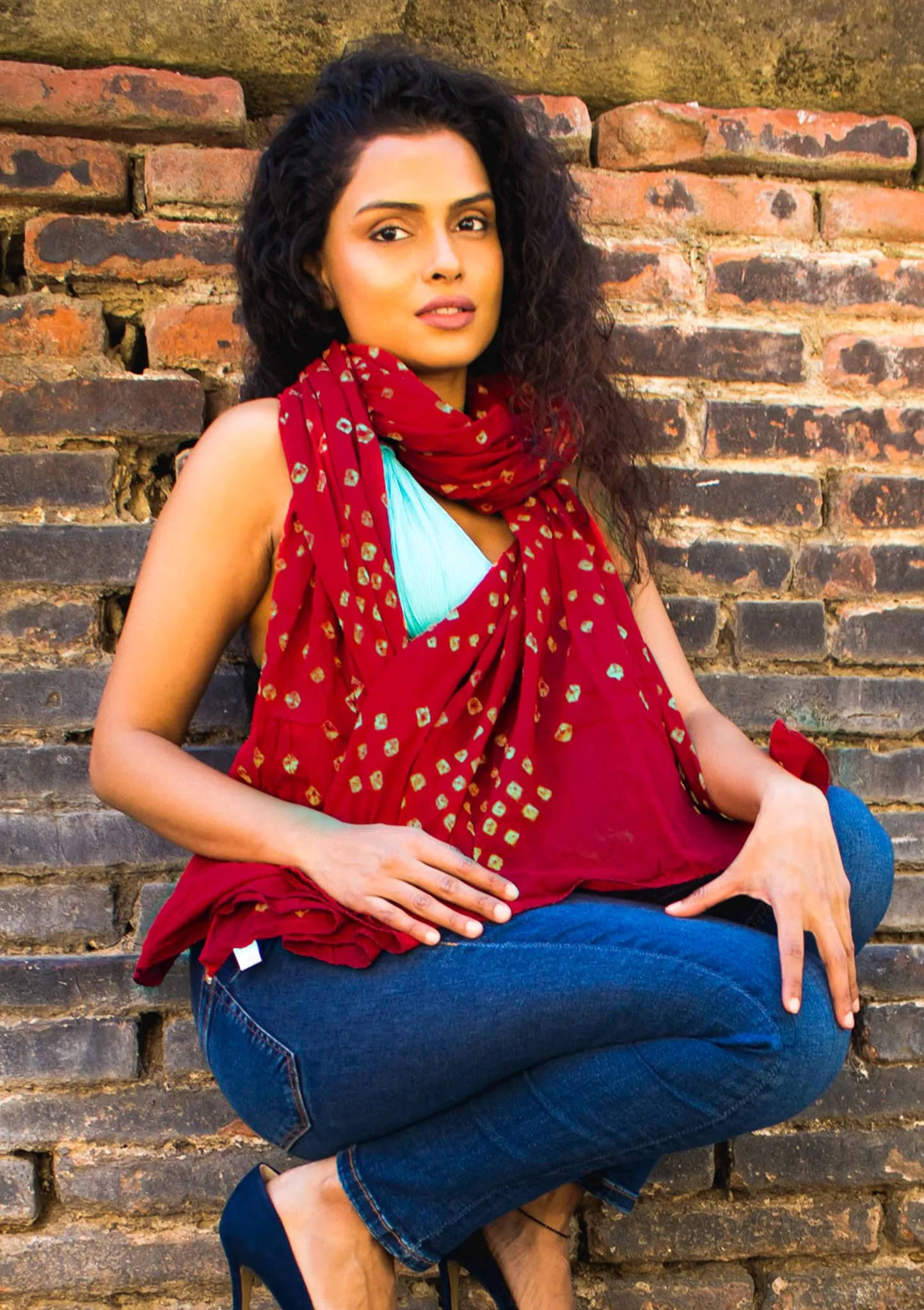 Maroon Red Chunari Printed Cotton Summer Scarf