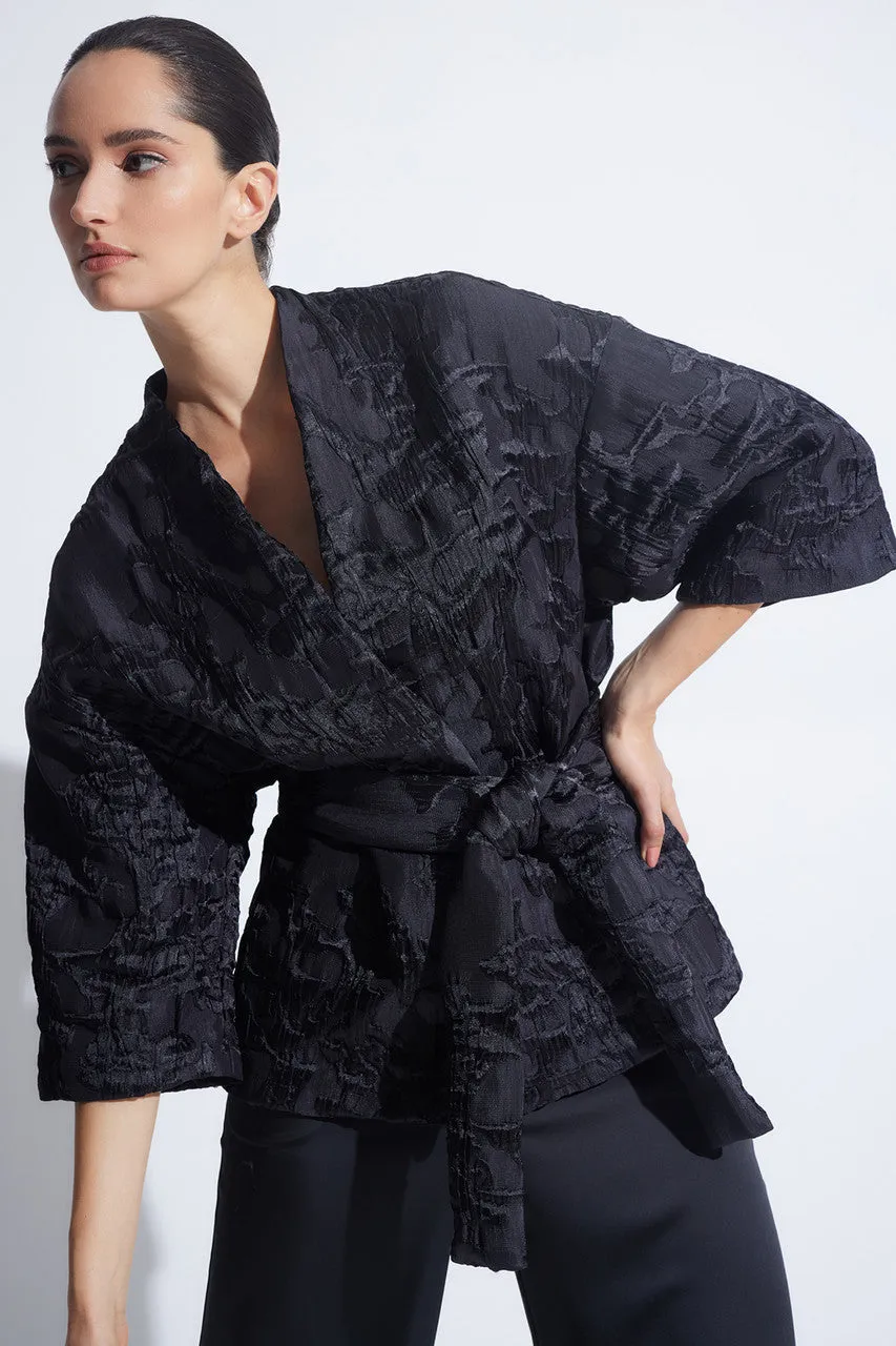 Matelassé Short Kimono Belted Topper