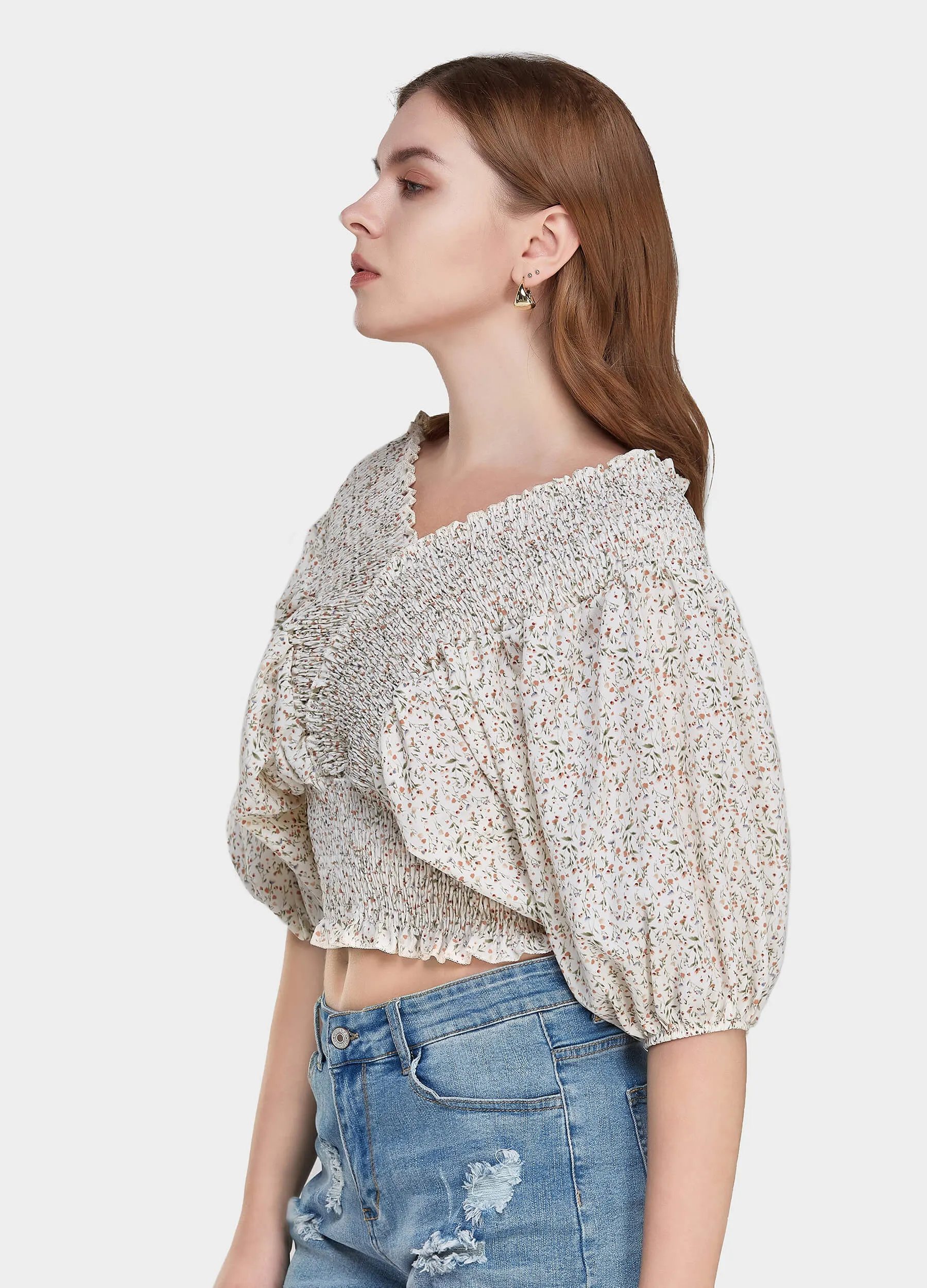 MECALA Women's Off Shoulder Floral Crop Tops