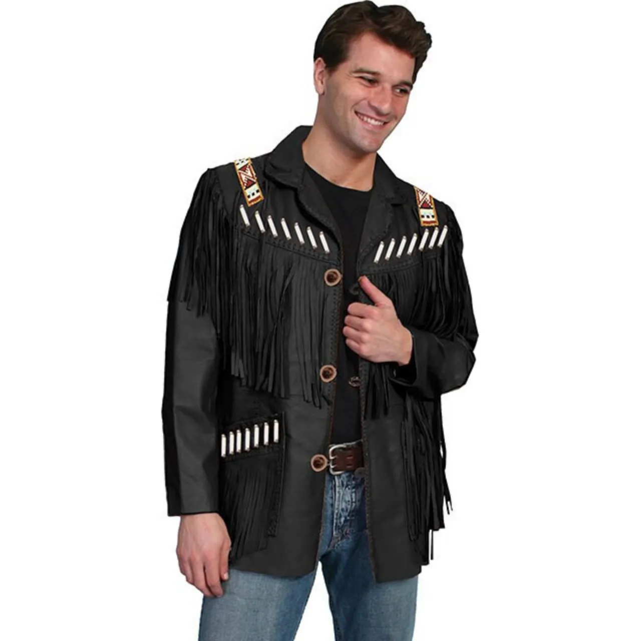 Men's Black Boar Suede Fringe Jacket by Scully 902-19