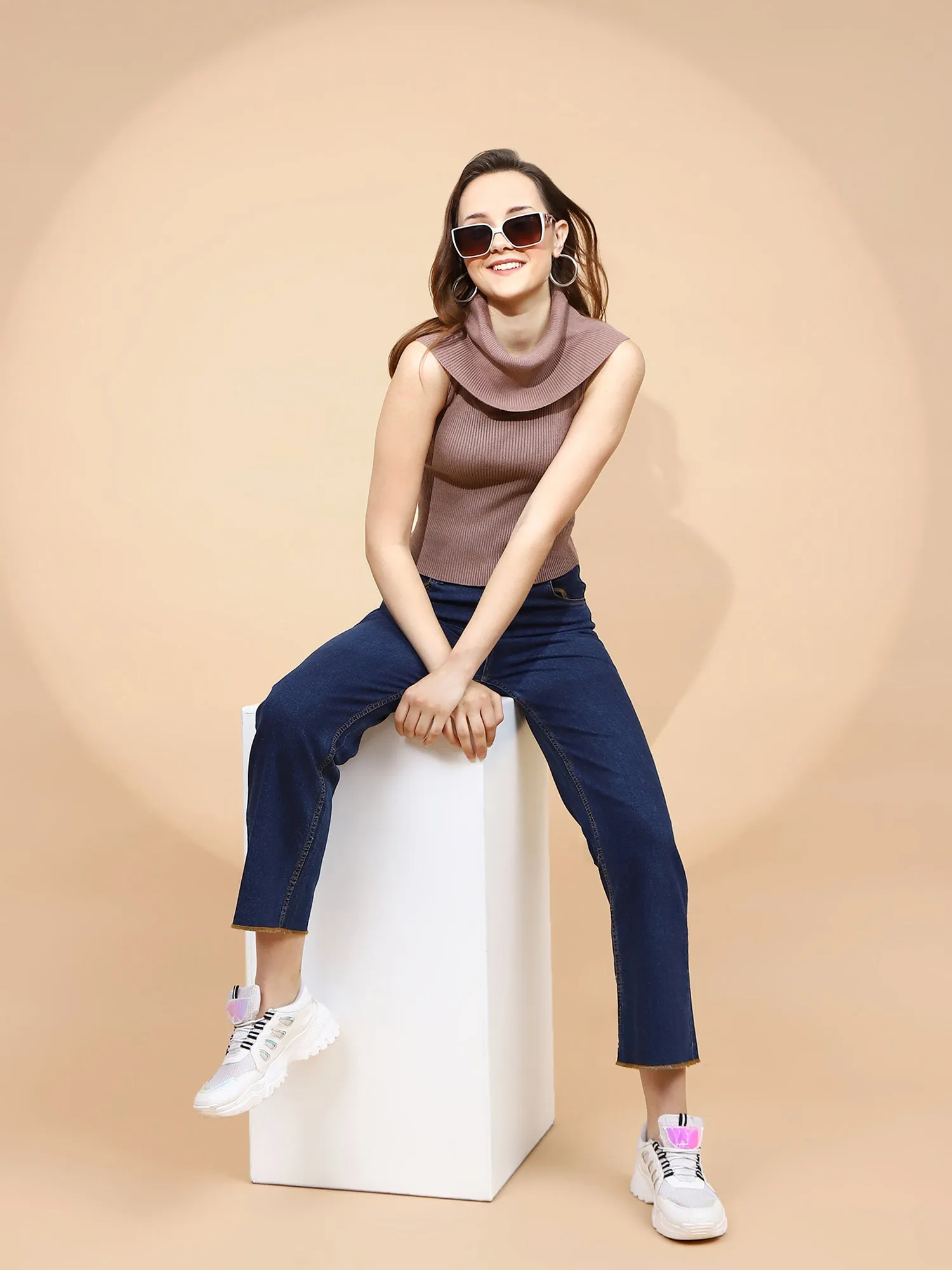 Mocha Polyester Blend  Skivvy Top