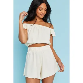 Motions Off Shoulder Flutter Top