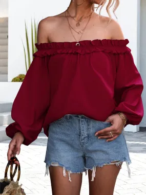 Off Shoulder Long Sleeve Top #159414