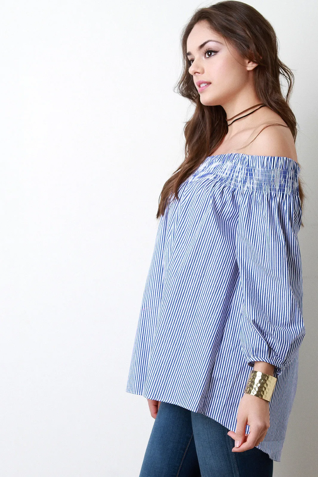 Off-The-Shoulder Vertical Stripes Top