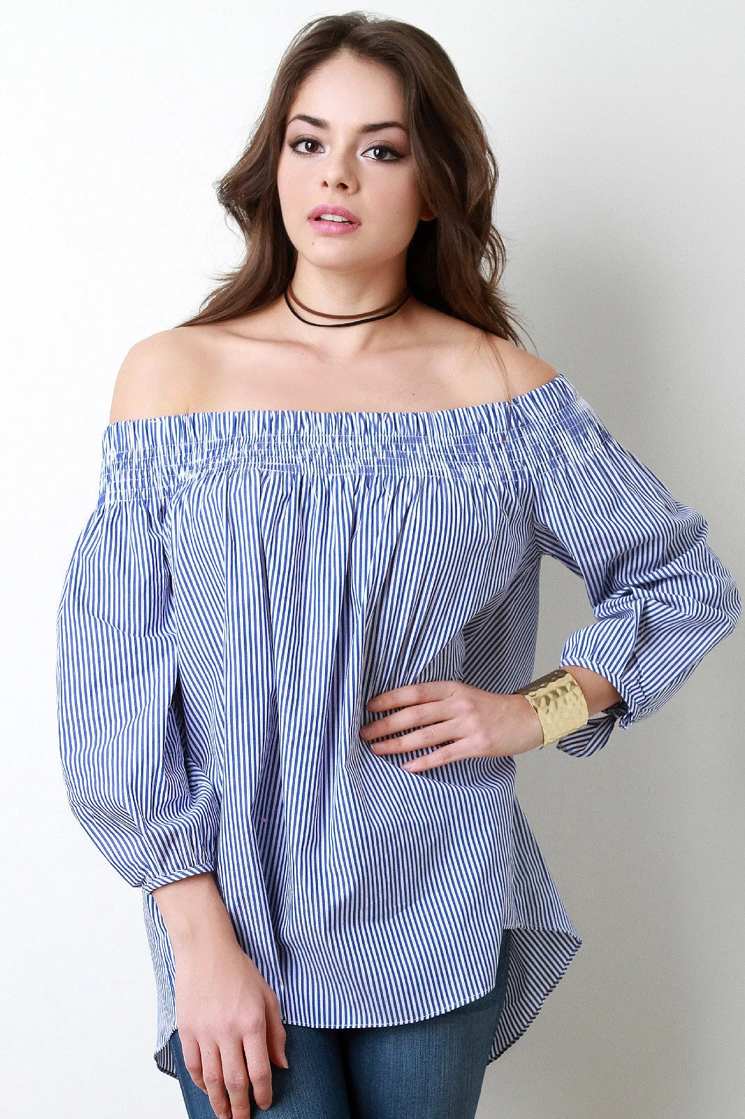 Off-The-Shoulder Vertical Stripes Top