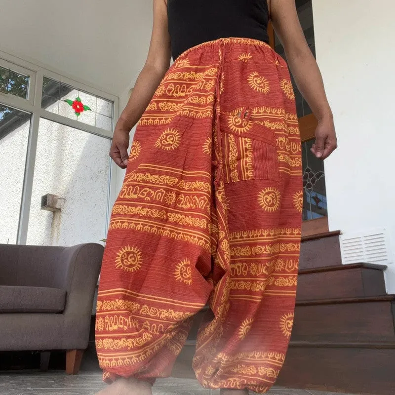 Orange Red Mens Womens Thai Harem Pants Genie Gypsy Aladdin Hippie Yoga Trousers