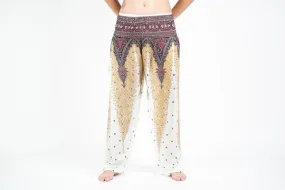 Peacock Feathers Harem Pants in White