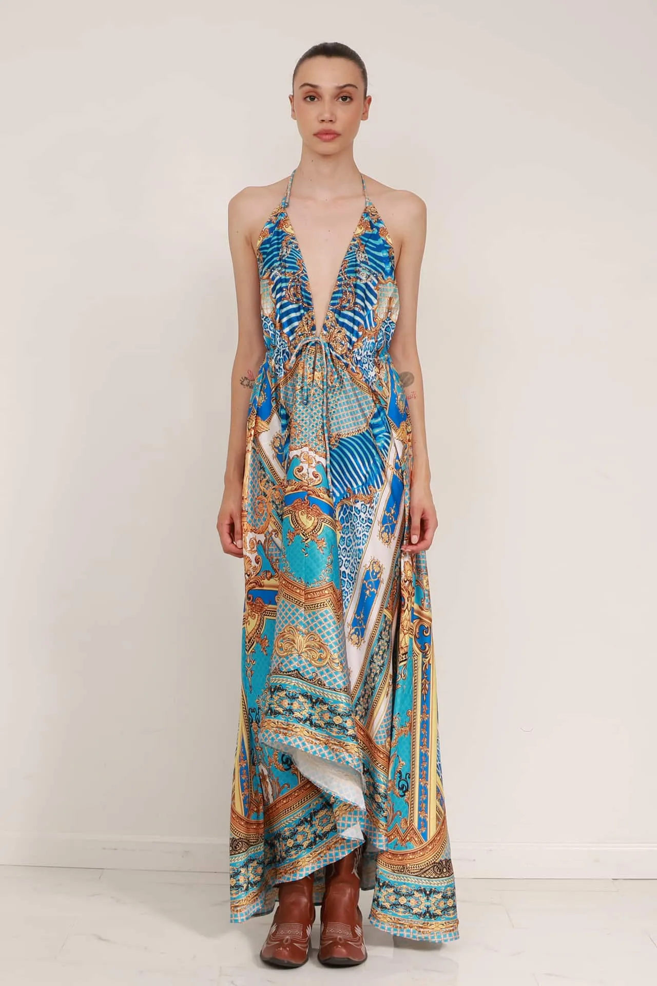 Printed Blue Long Dress