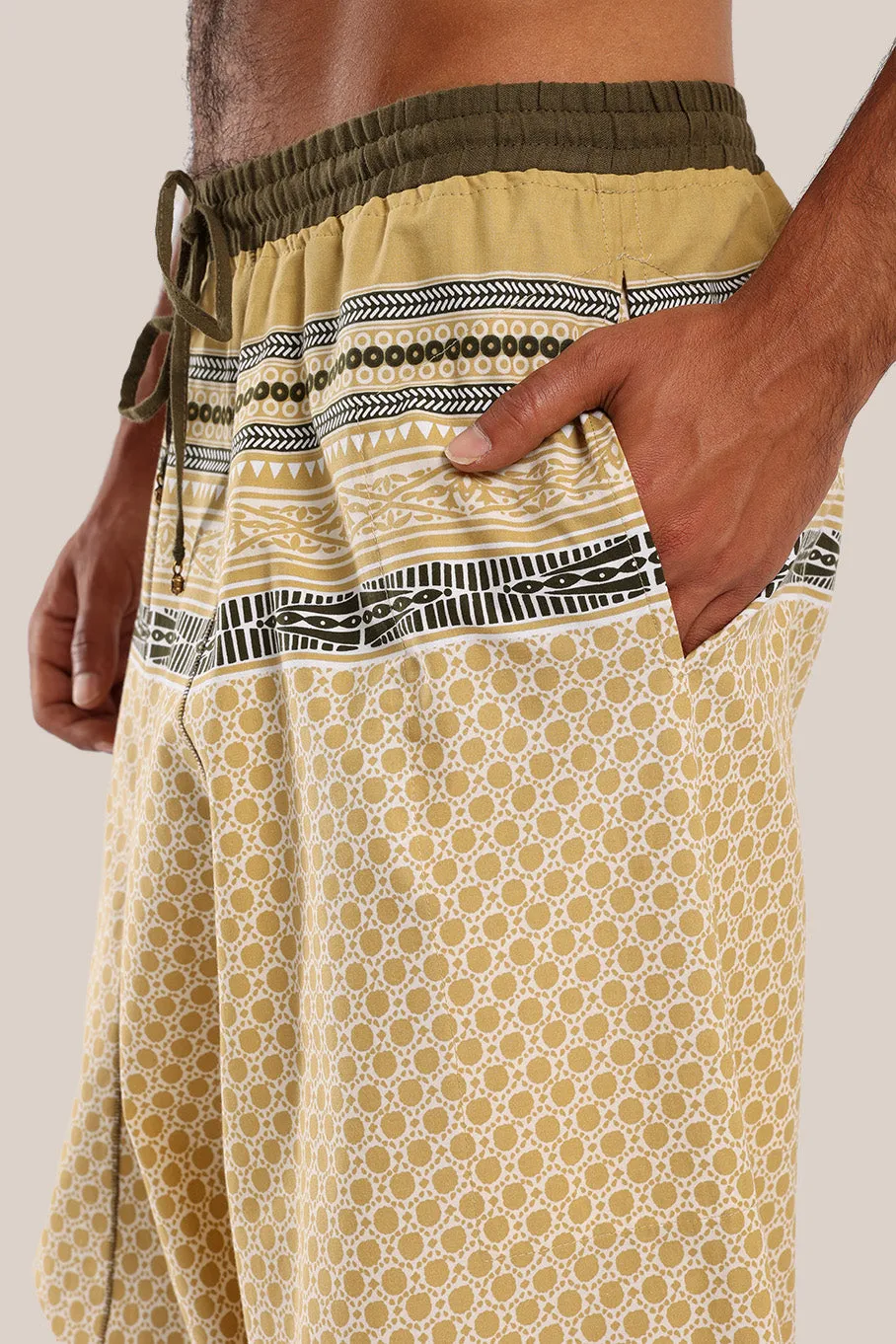 printed harem pants with elastic waistline