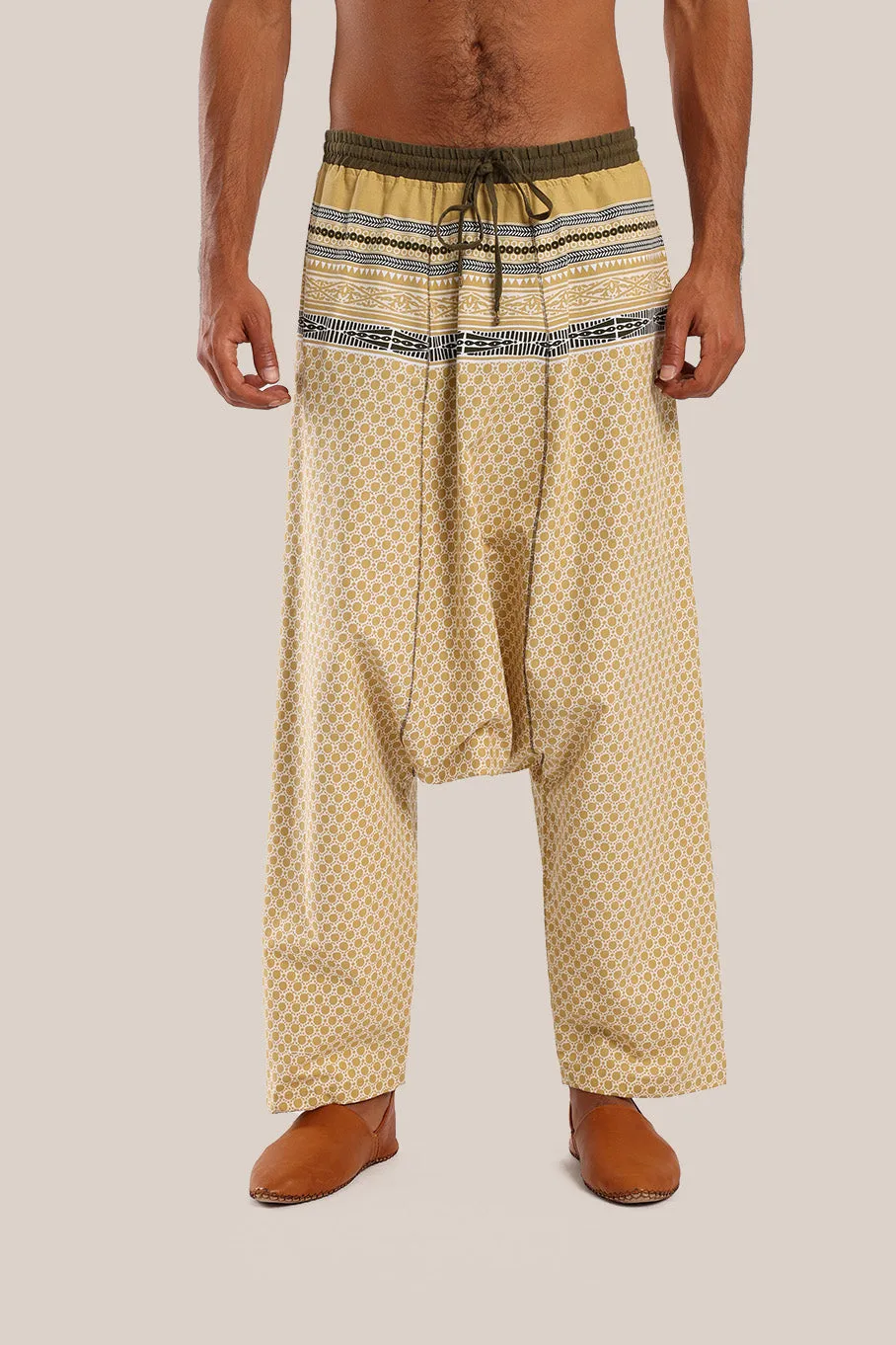 printed harem pants with elastic waistline