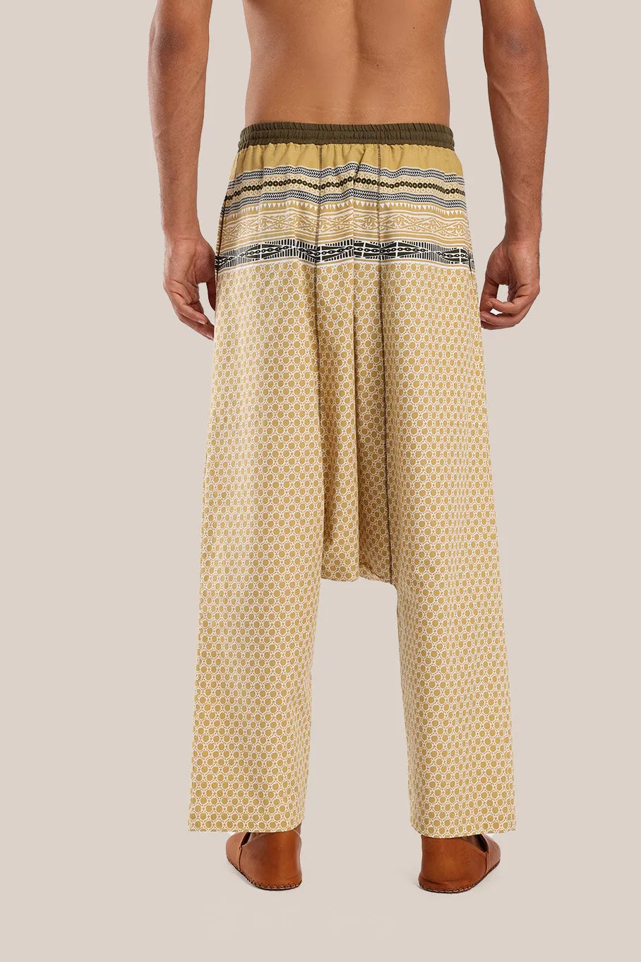 printed harem pants with elastic waistline