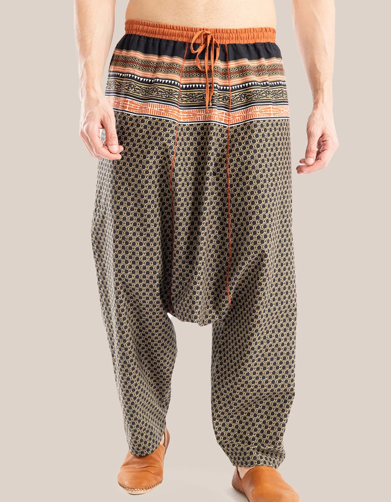 printed harem pants with elastic waistline