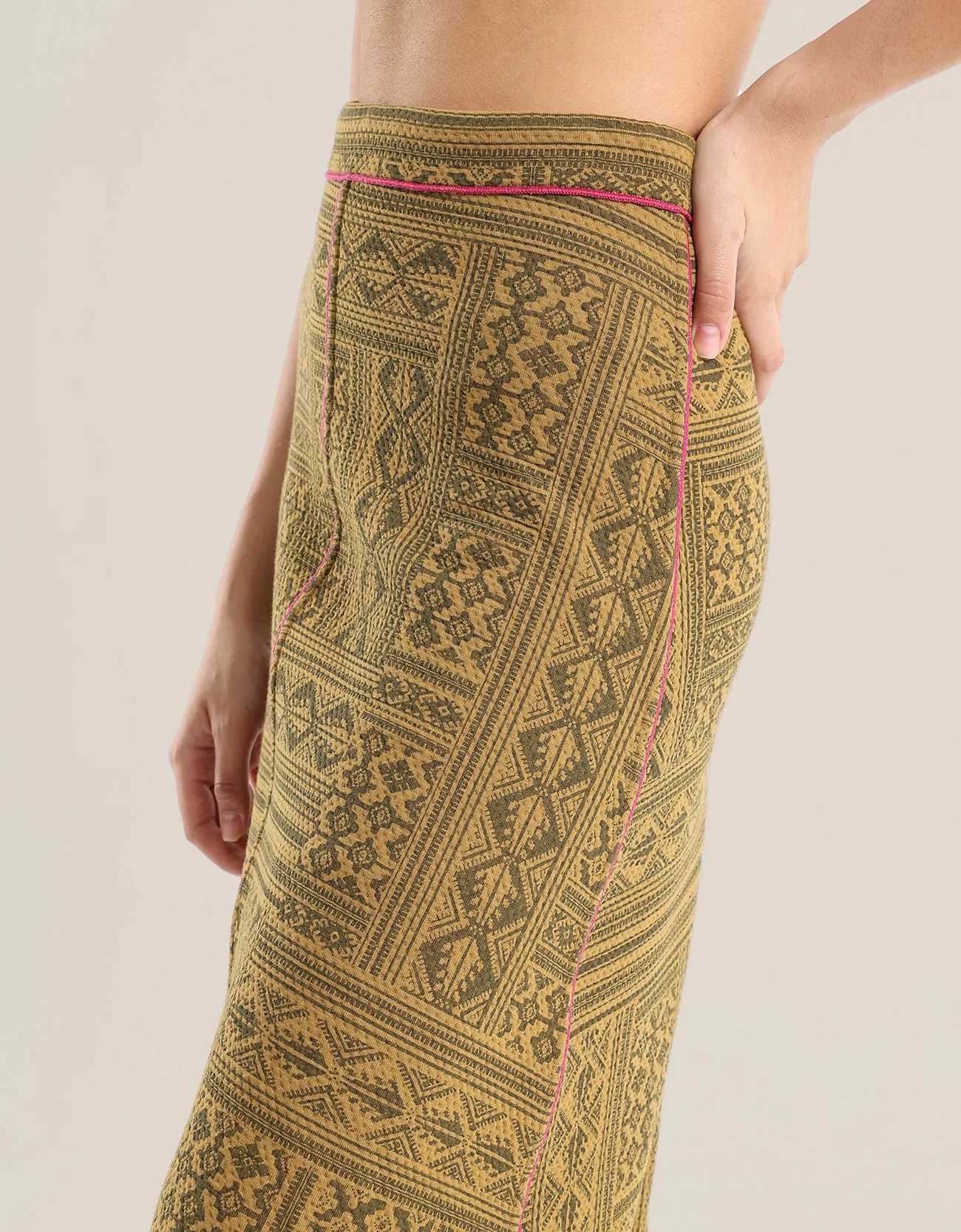 printed quilted  harem pants with contrast colour stitching