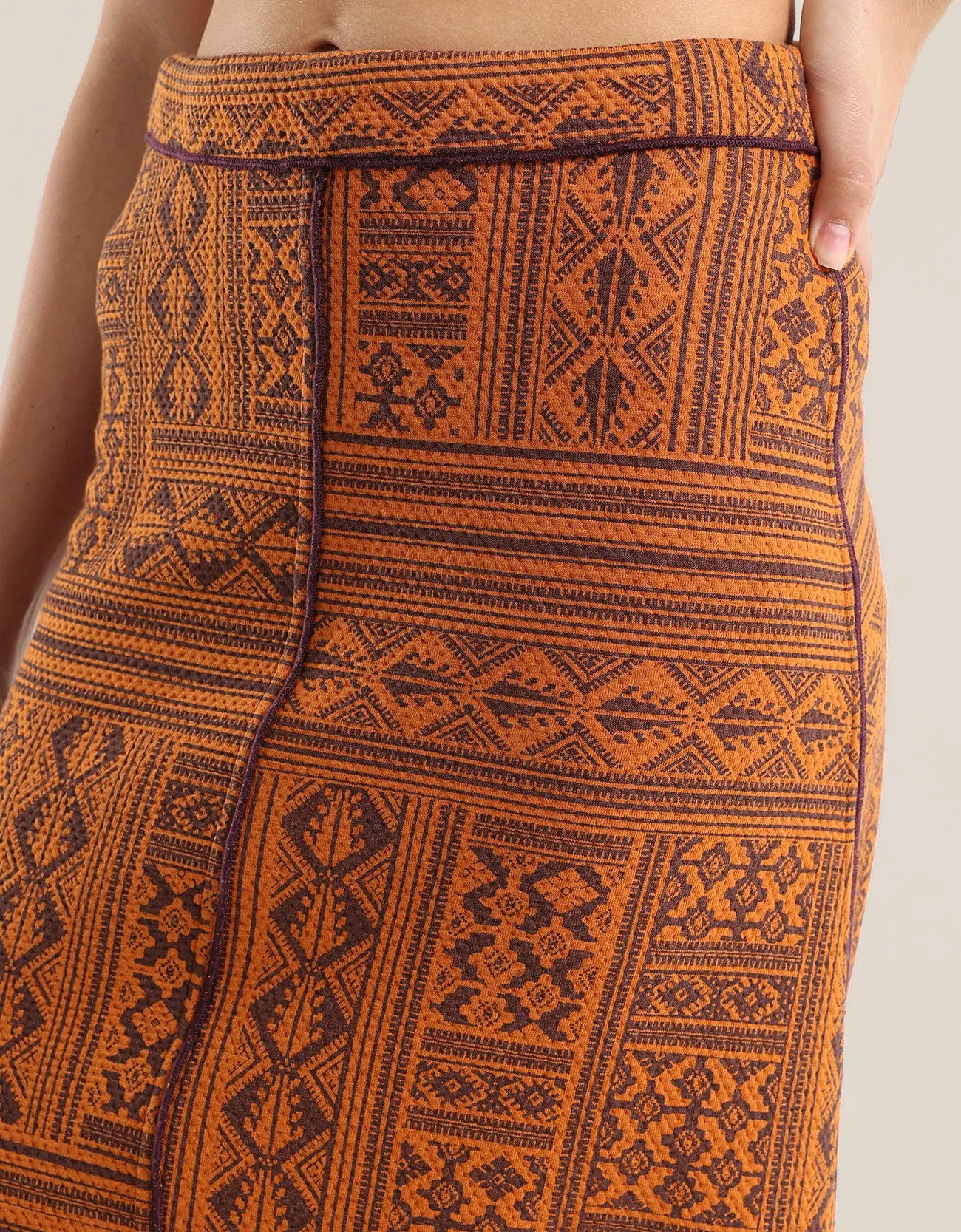 printed quilted  harem pants with contrast colour stitching