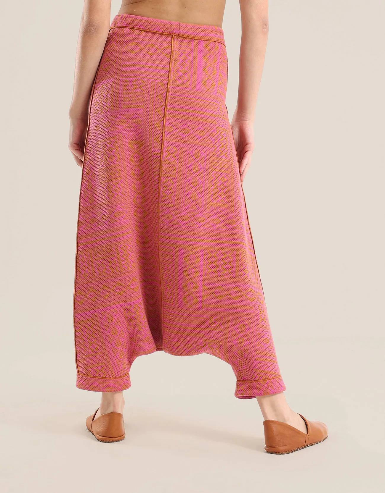 printed quilted  harem pants with contrast colour stitching