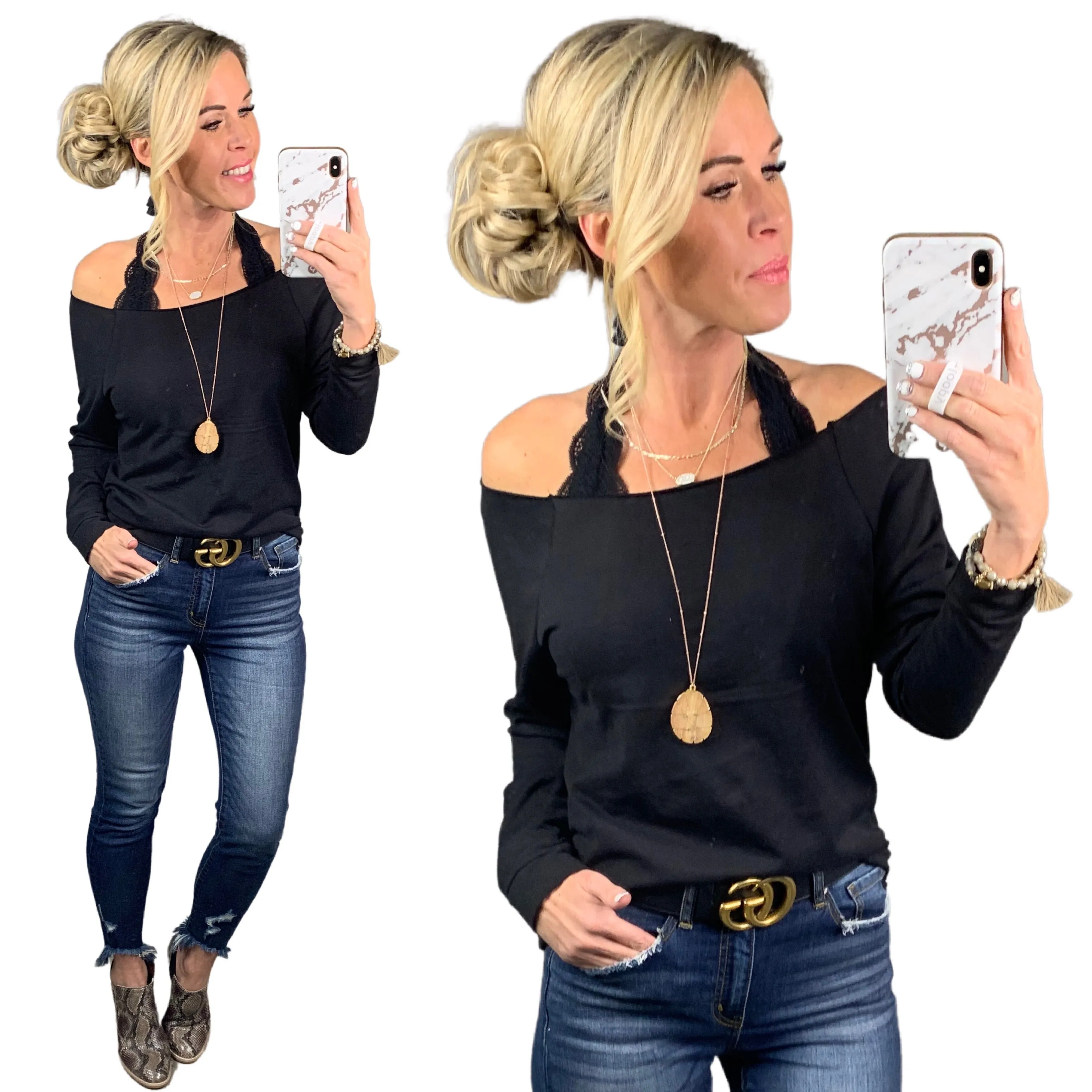 Raw Hem Off The Shoulder - Black