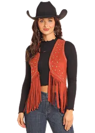 ROCK & ROLL RUST STUDDED FRINGE VEST