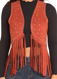 ROCK & ROLL RUST STUDDED FRINGE VEST