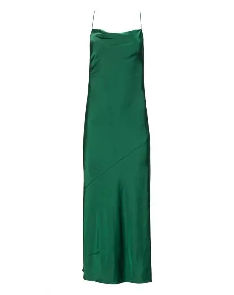 Satin Maxi Cowl Neck Slip - Emerald/Gold -