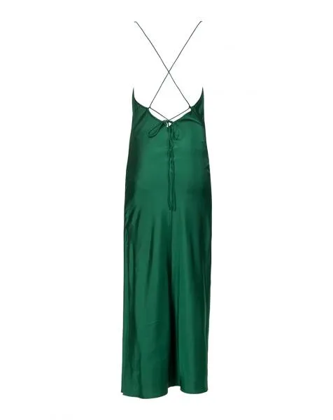 Satin Maxi Cowl Neck Slip - Emerald/Gold -