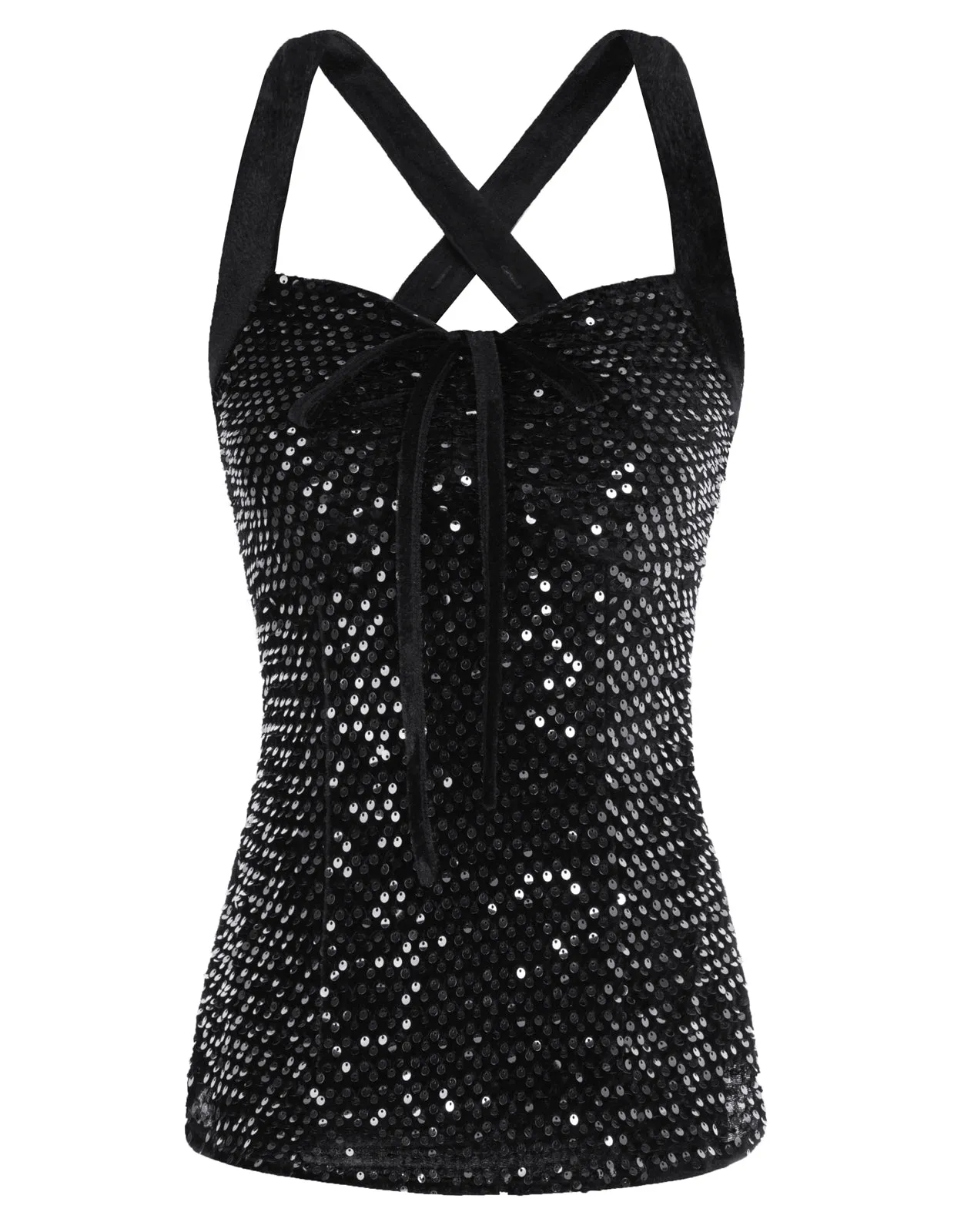 Seckill Offer⌛Sparkly Sequin Tops for Women Velvet Strappy Camis Tank Tops Night Party