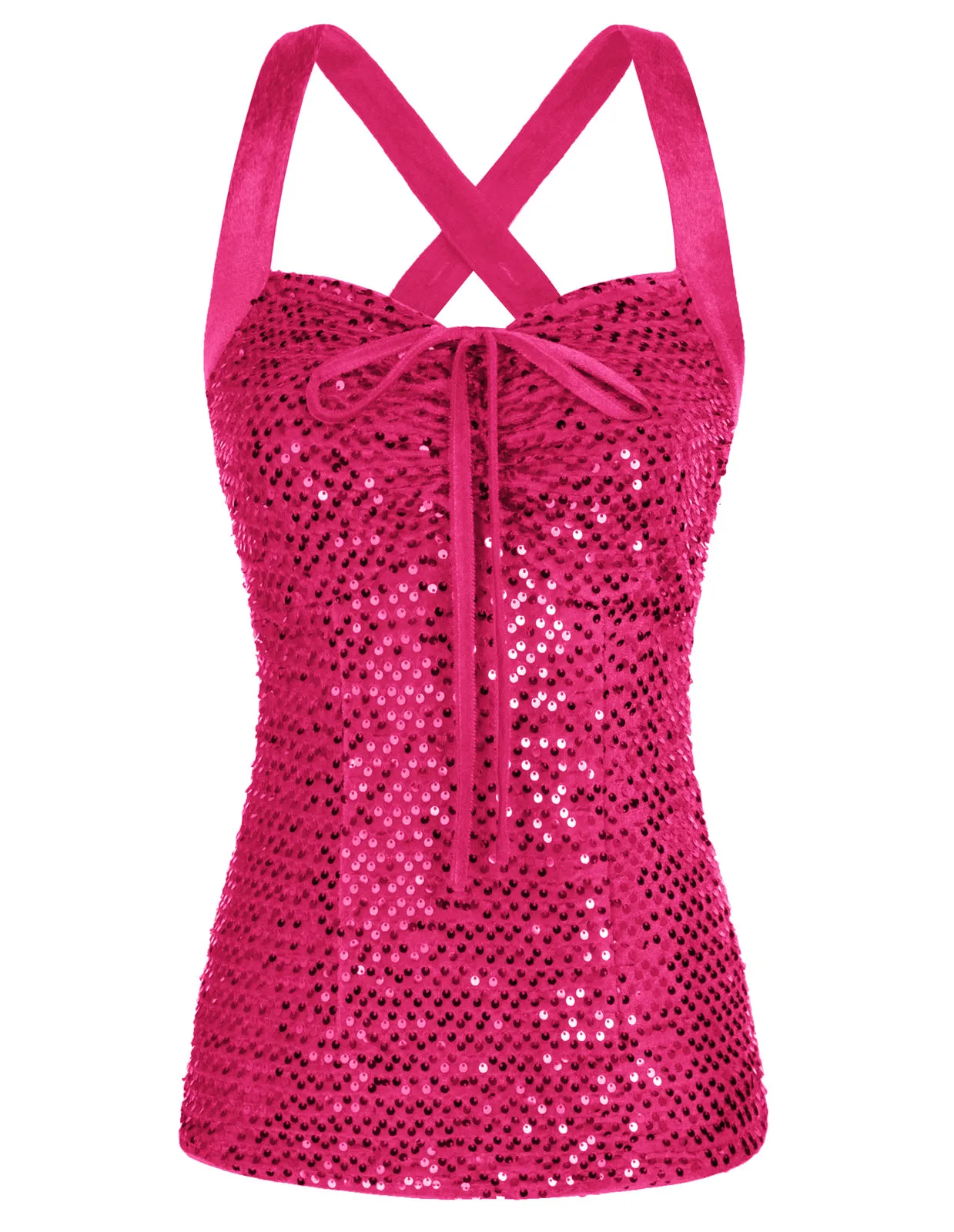 Seckill Offer⌛Sparkly Sequin Tops for Women Velvet Strappy Camis Tank Tops Night Party