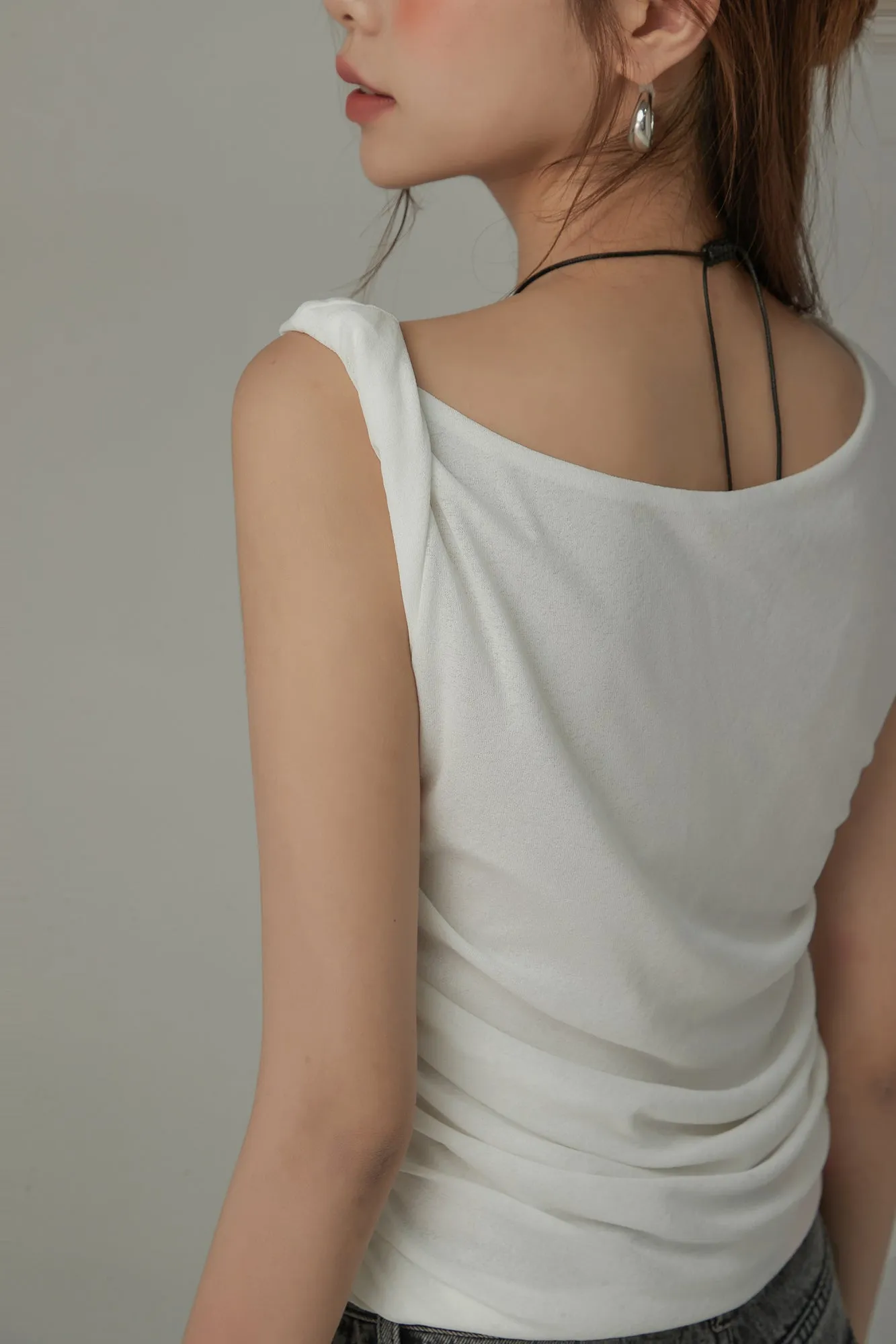 Shirring Unbalanced Off The Shoulder Top