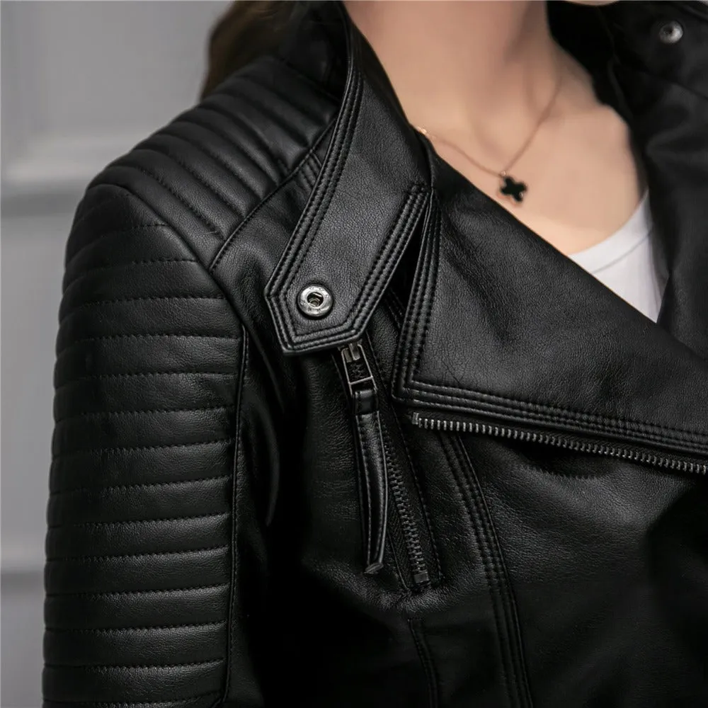 Slim Leather Jacket Motorcycle Leather Women Short