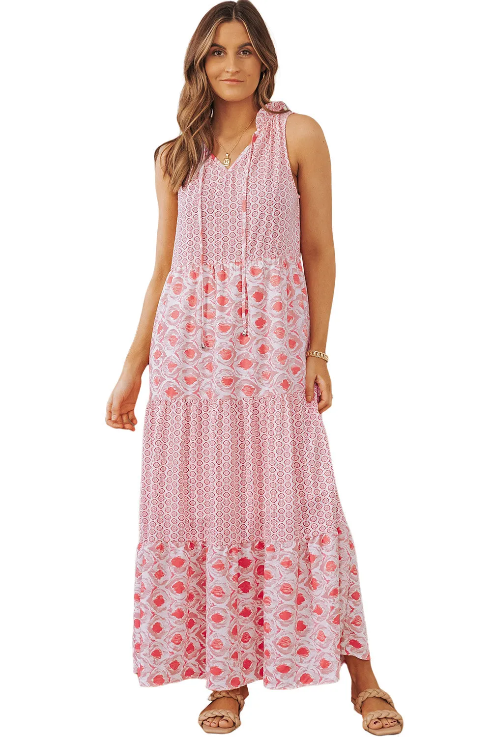 Split Neck Sleeveless Maxi Dress