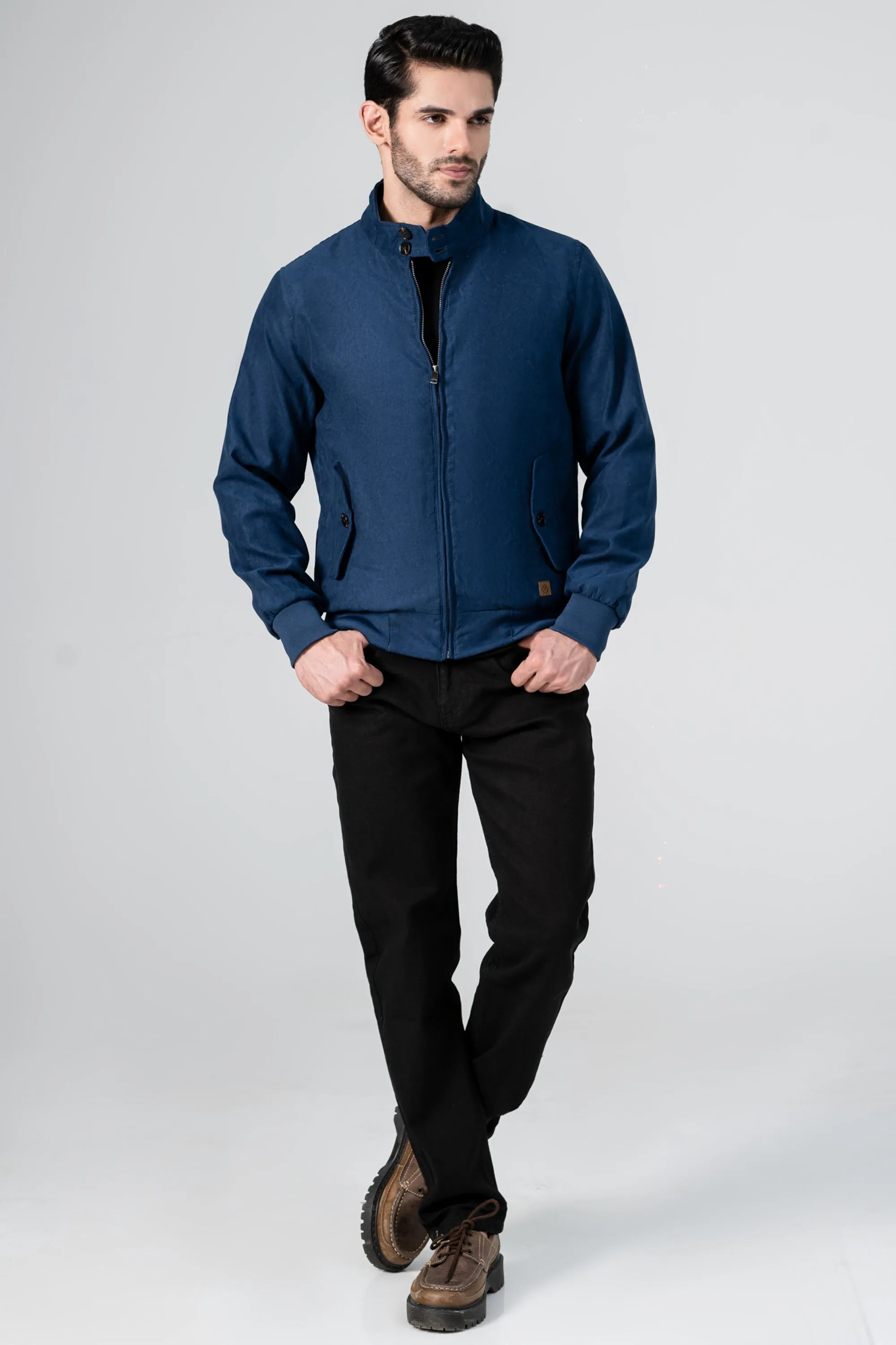 SUEDE ZIP FRONT JACKET BLUE