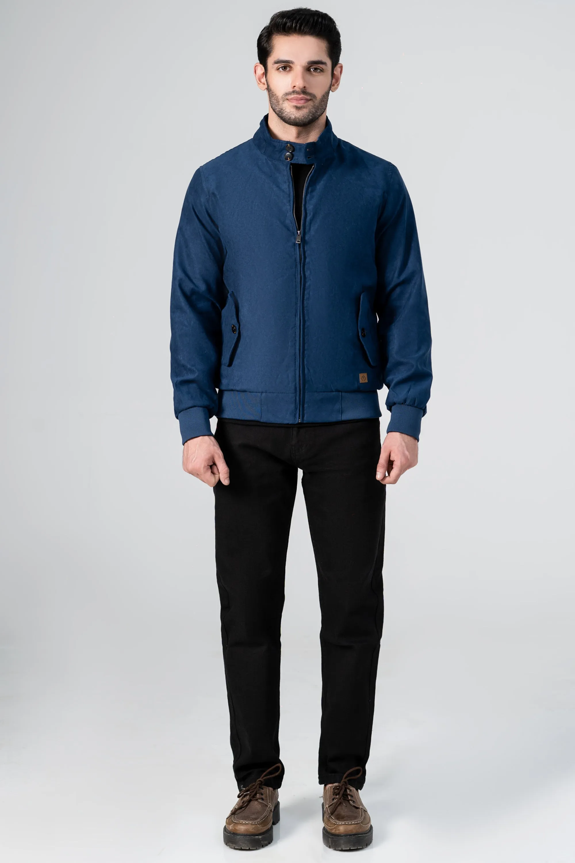 SUEDE ZIP FRONT JACKET BLUE