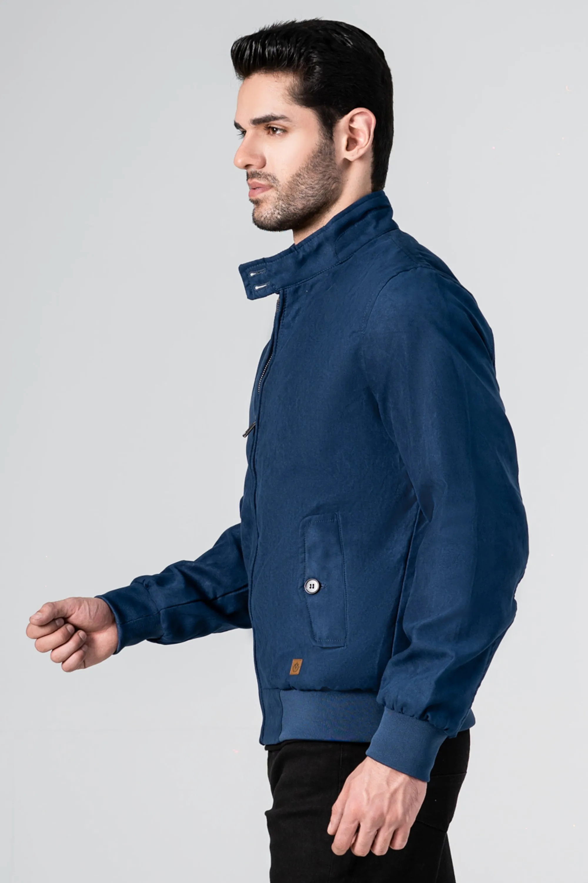 SUEDE ZIP FRONT JACKET BLUE