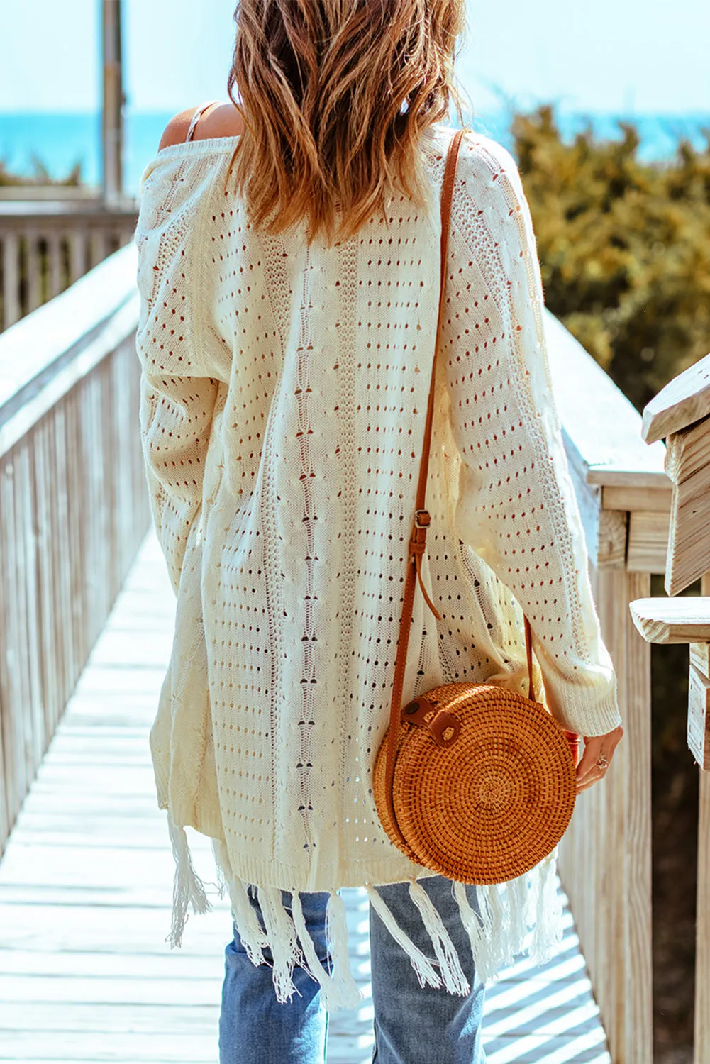 Tasseled Cable Knit Cardigan