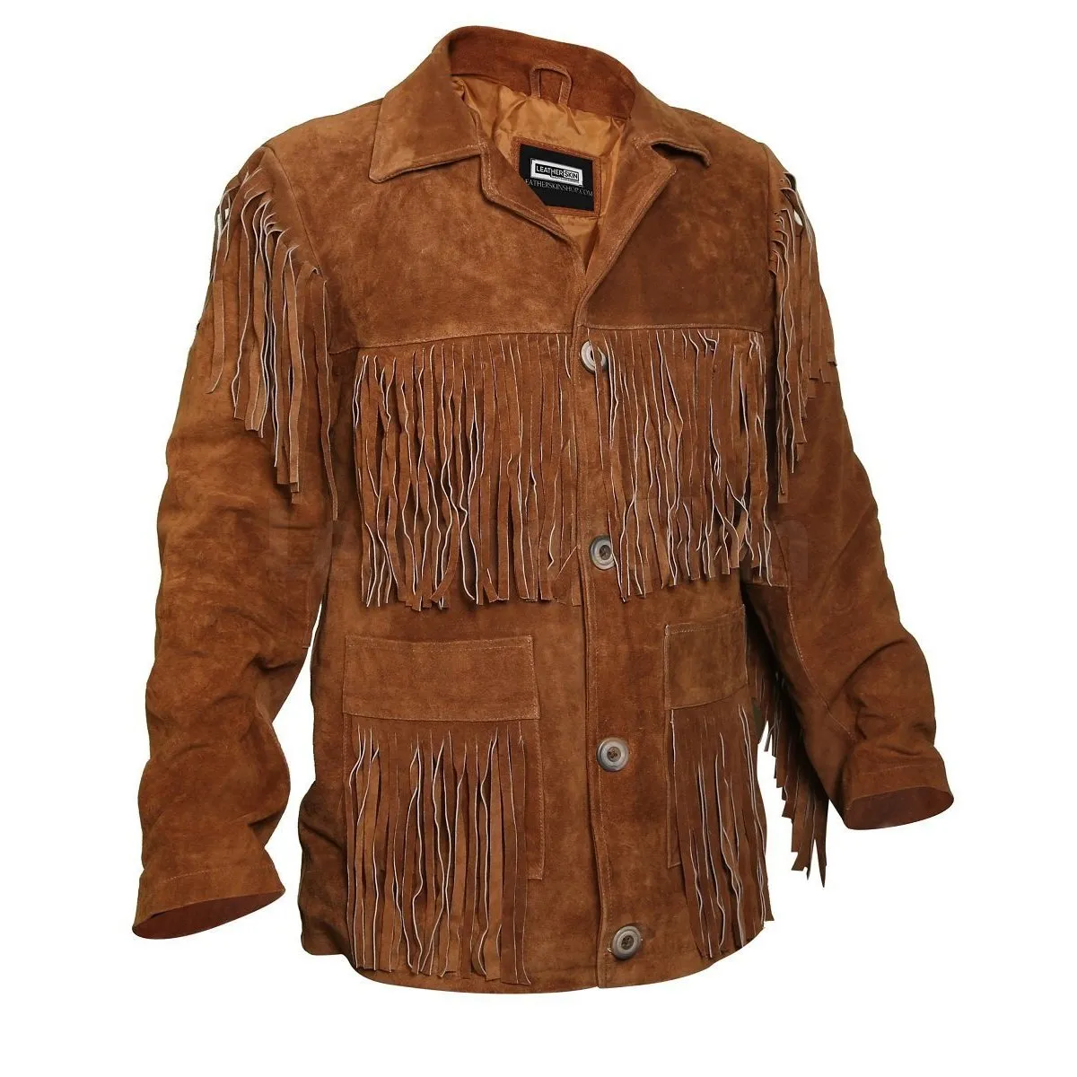 Tawny Suede Leather Jacket with Fringes