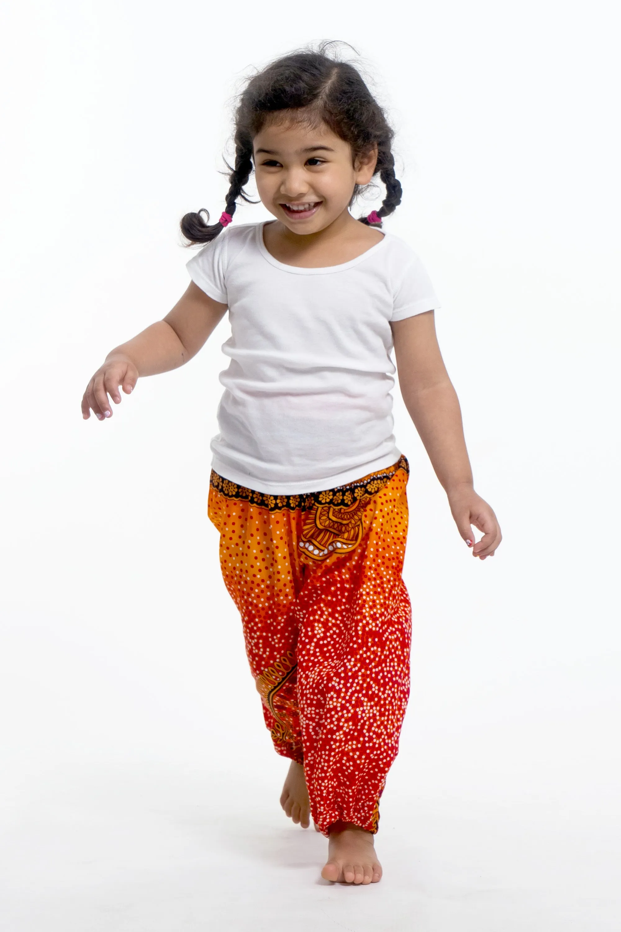 Tribal Chakras Kids Harem Pants in Orange