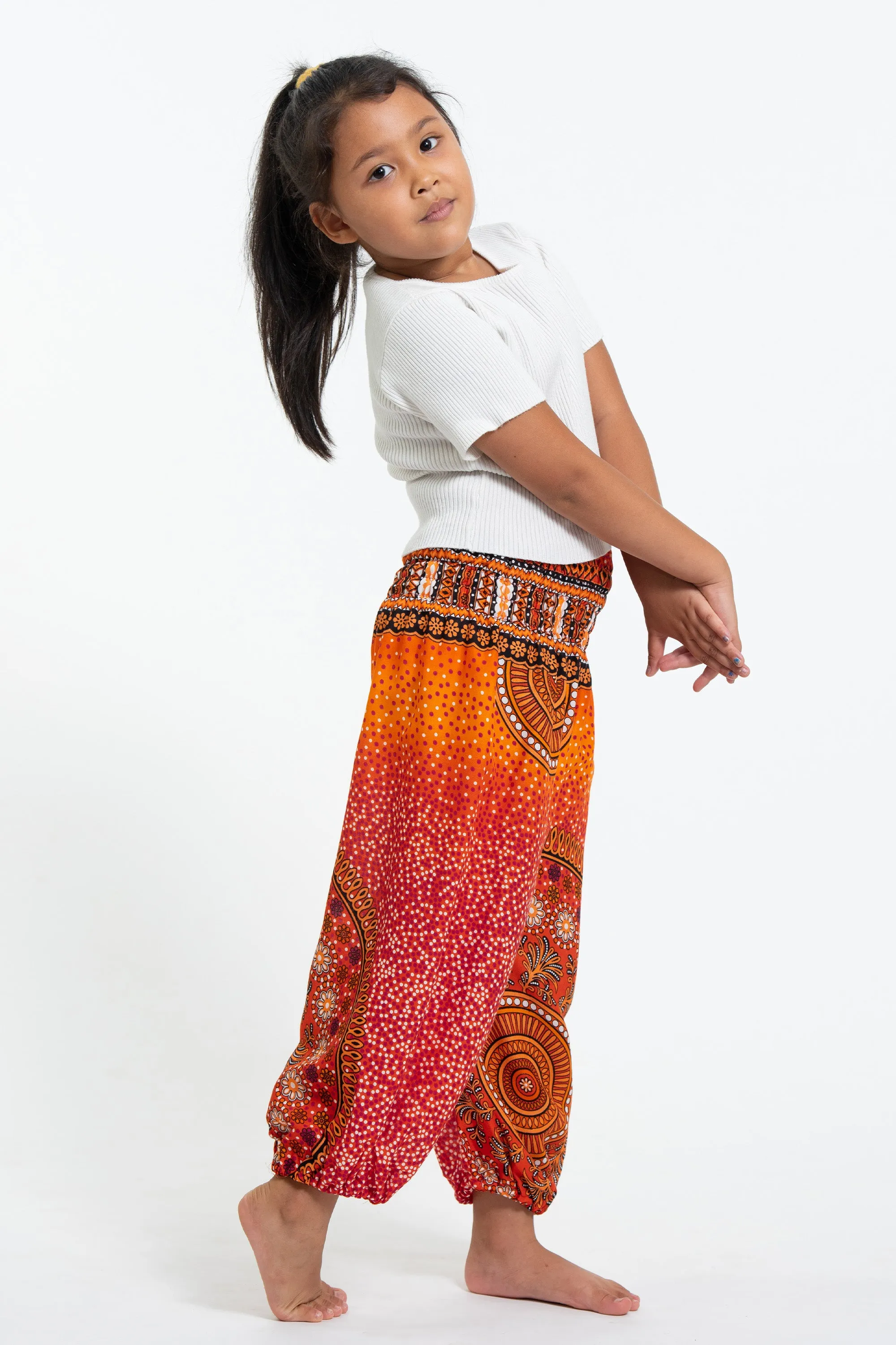 Tribal Chakras Kids Harem Pants in Orange