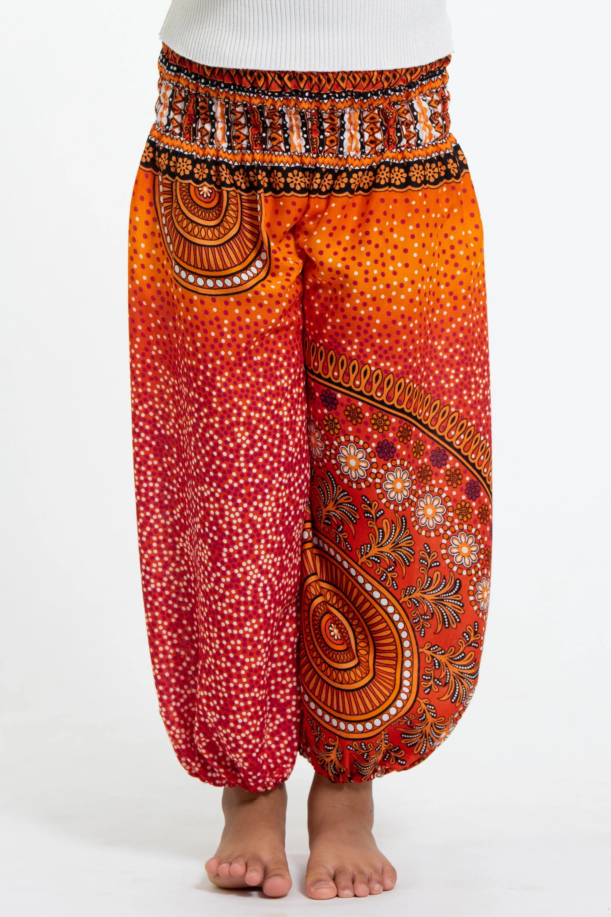 Tribal Chakras Kids Harem Pants in Orange