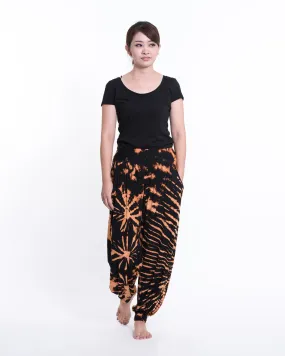 Unisex Tie Dye Cotton Harem Pants in Black Orange