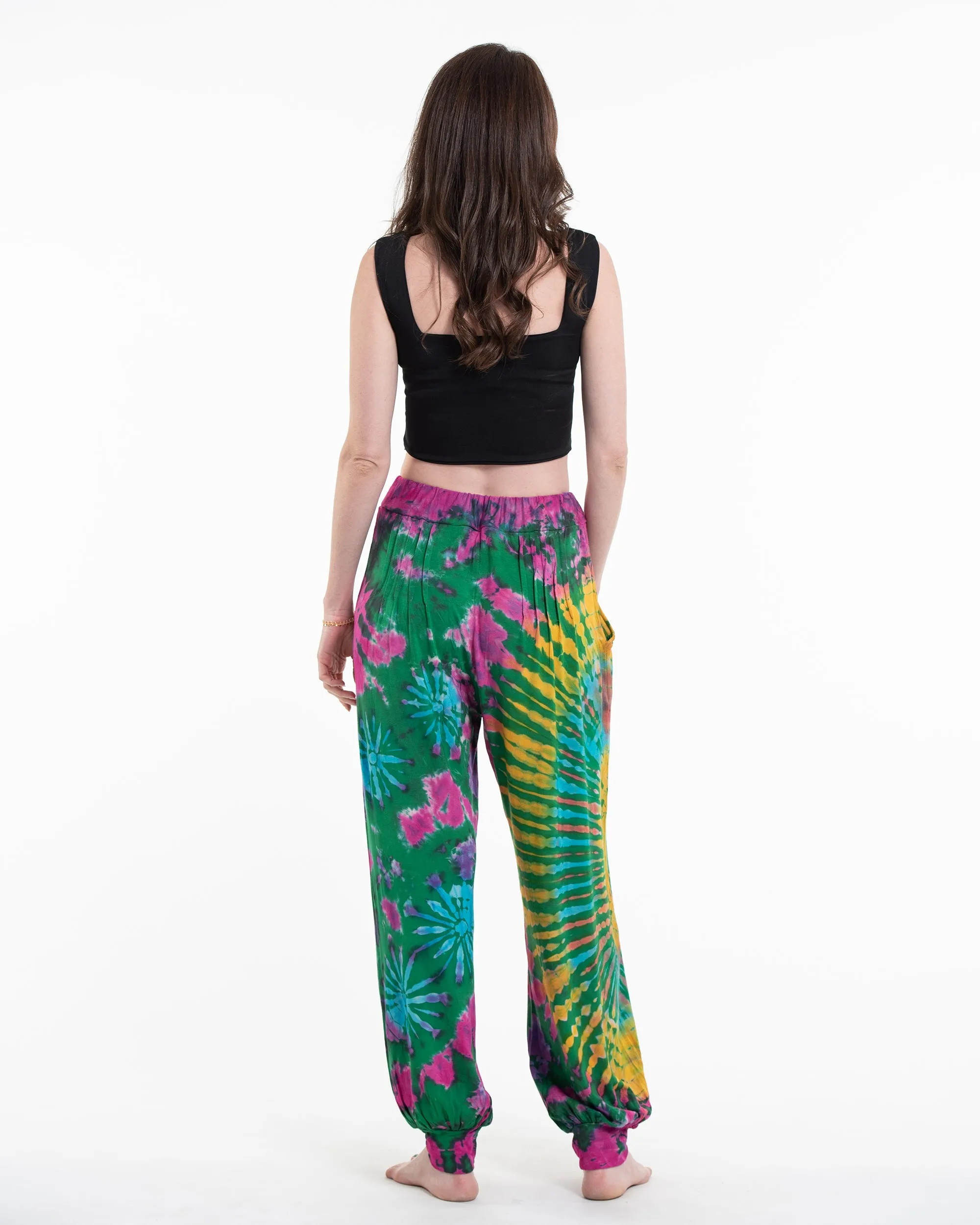 Unisex Tie Dye Cotton Harem Pants in Green