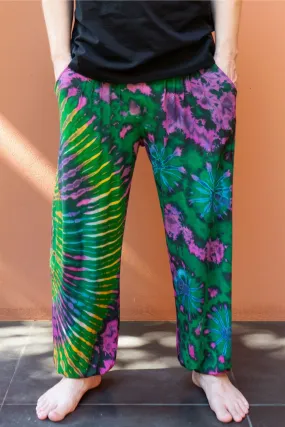 Unisex Tie Dye Cotton Harem Pants in Green