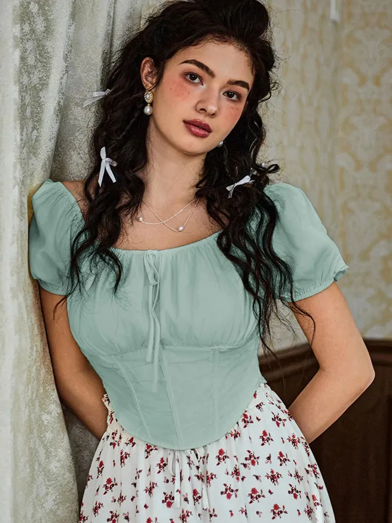 Victorian Cropped Tops Off-Shoulder Curved Hem Tops