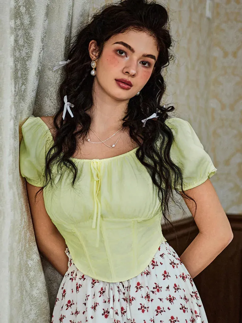 Victorian Cropped Tops Off-Shoulder Curved Hem Tops