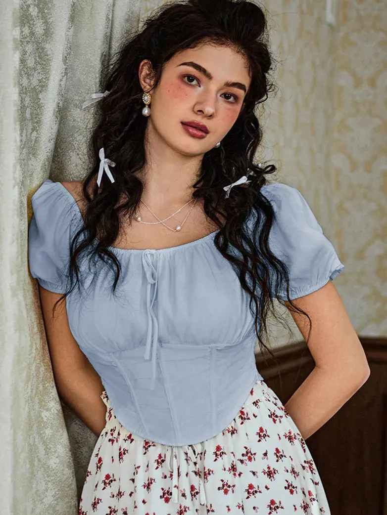 Victorian Cropped Tops Off-Shoulder Curved Hem Tops