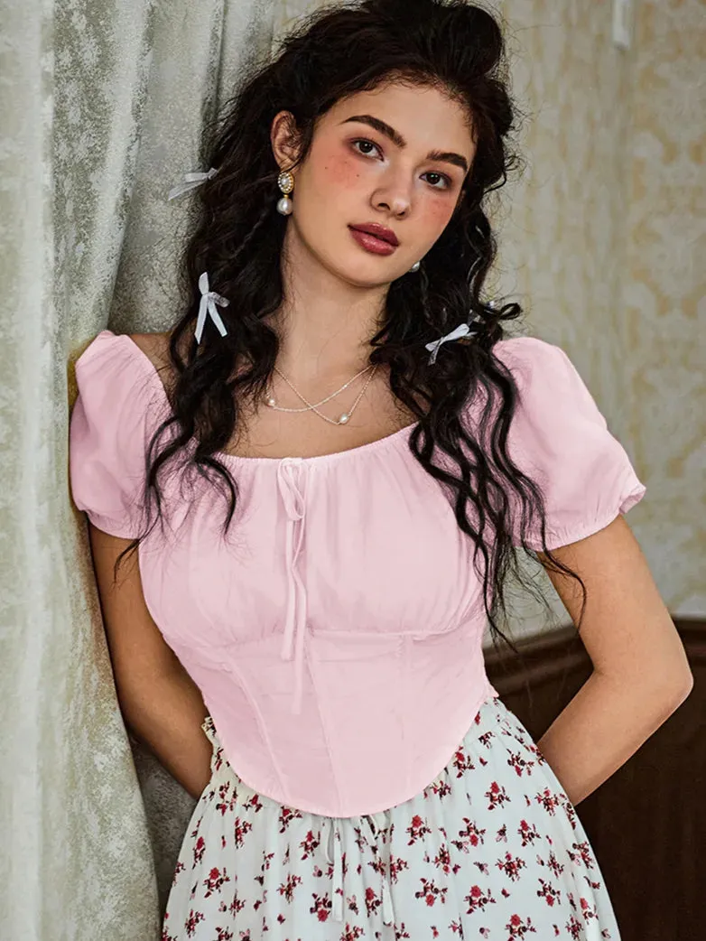 Victorian Cropped Tops Off-Shoulder Curved Hem Tops